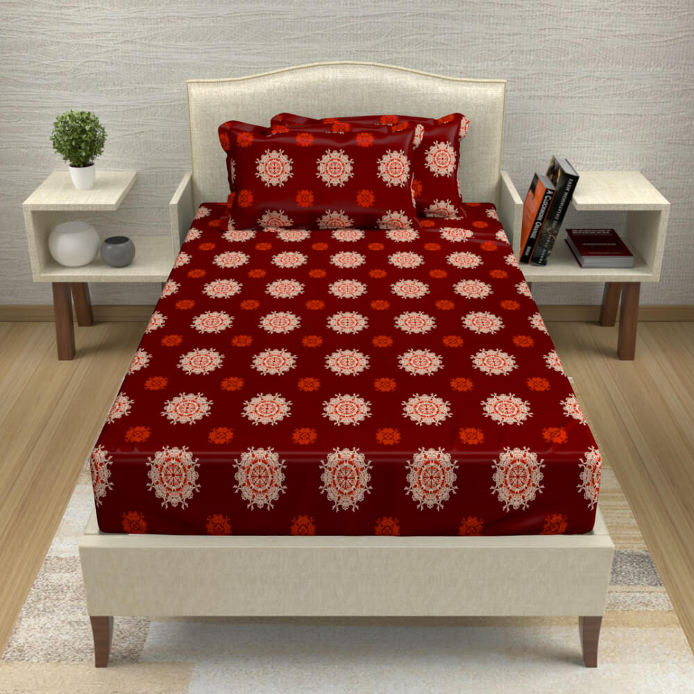 buy maroon mandala cotton single bed bedsheets online – front view